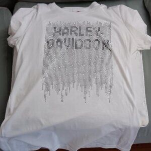 Harley Davidson Jeweled Women's White T-Shirt, (L)  Smoky Mountain, KY